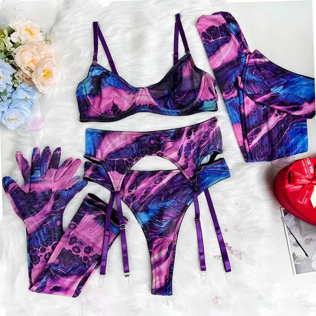 Poppy | 5-Delige Tie Dye Lingerie Set